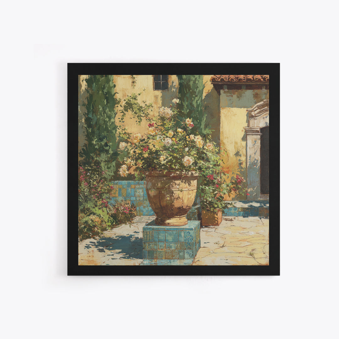 Italian Villa Garden Urn Canvas Print, Italian Villa Art, Landscape Art, Living Room Decor, Watercolor Art, Villa, IVA-1x1-54