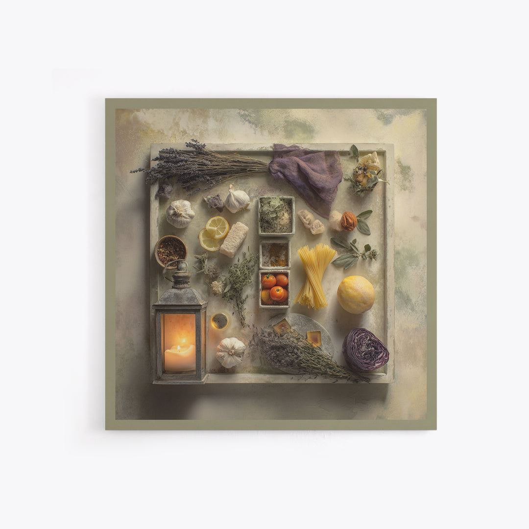 Pasta Herbs and Tomatoes Still Life Framed Canvas Print, Italian Villa Art, Digital Art Print, Living Room Decor, Villa, IVA-1x1-67