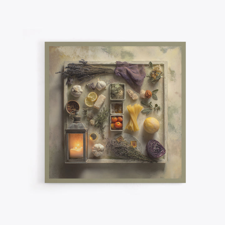 Pasta Herbs and Tomatoes Still Life Framed Canvas Print, Italian Villa Art, Digital Art Print, Living Room Decor, Villa, IVA-1x1-67