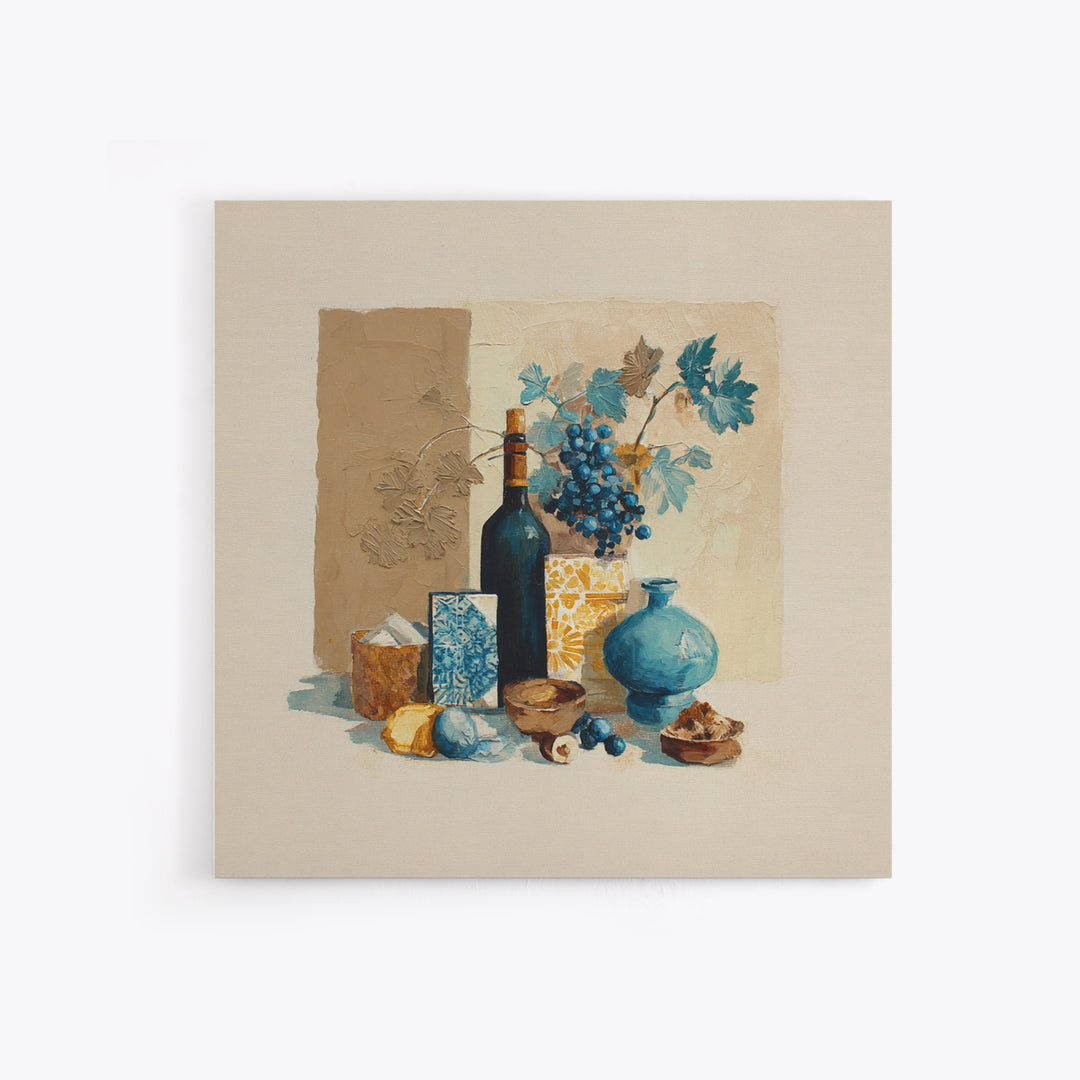 Grapevine and Wine Still Life on Linen Framed Canvas Print, Italian Villa Art, Printable Art, Living Room Decor, Villa, IVA-1x1-7