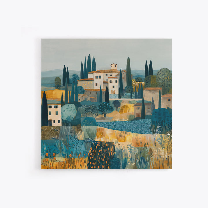 Tuscan Hillside with Cypress Trees and Golden Canvas Print, Italian Villa Art, Digital Art Print, Living Room Decor, Villa, IVA-1x1-73