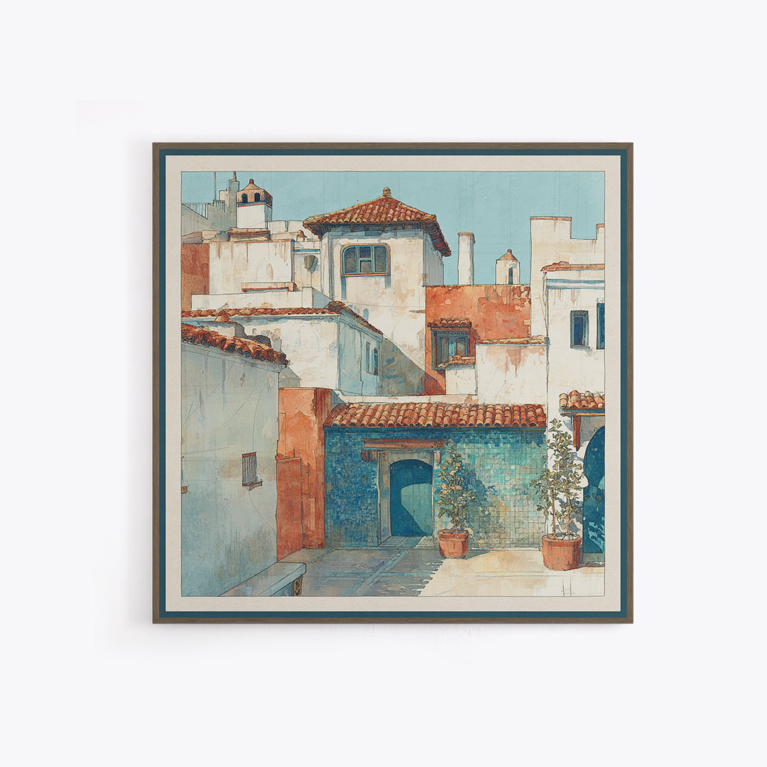 Terracotta Rooftops Against Pale Sky Canvas Print, Italian Villa Art, Neutral Wall Art, Living Room Decor, Fine Art, Villa, IVA-1x1-76