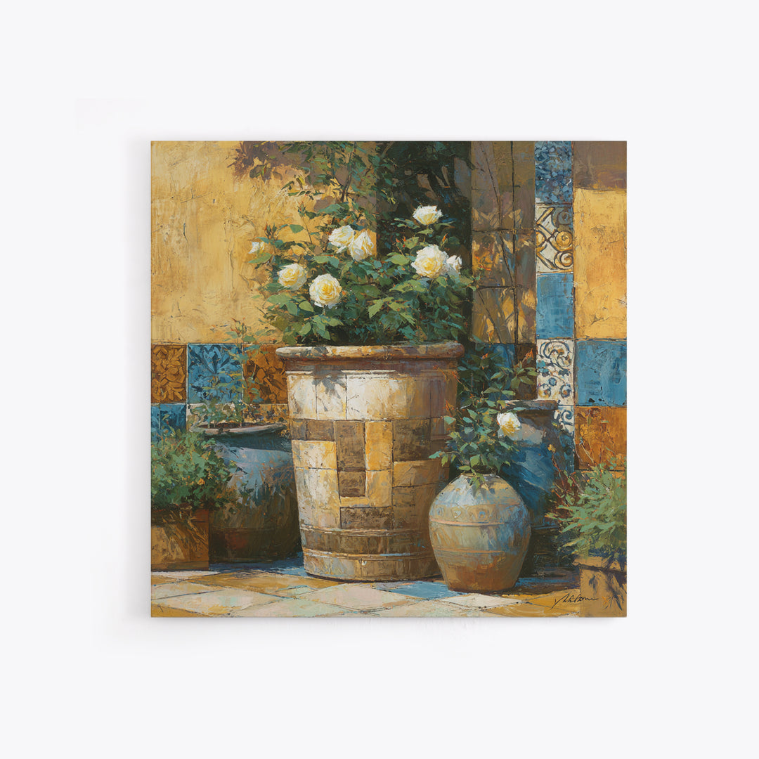 Italian Villa Garden Urn Framed Canvas Print, Italian Villa Art, Travel Poster, Living Room Decor, Villa, Fine Art Print, IVA-1x1-78