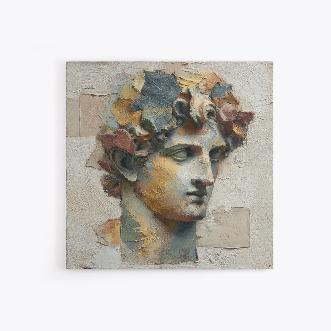 Classic Roman Statue Bust Framed Canvas Print, Italian Villa Art, Landscape Print, Living Room Decor, Abstract Art, Villa, IVA-1x1-84