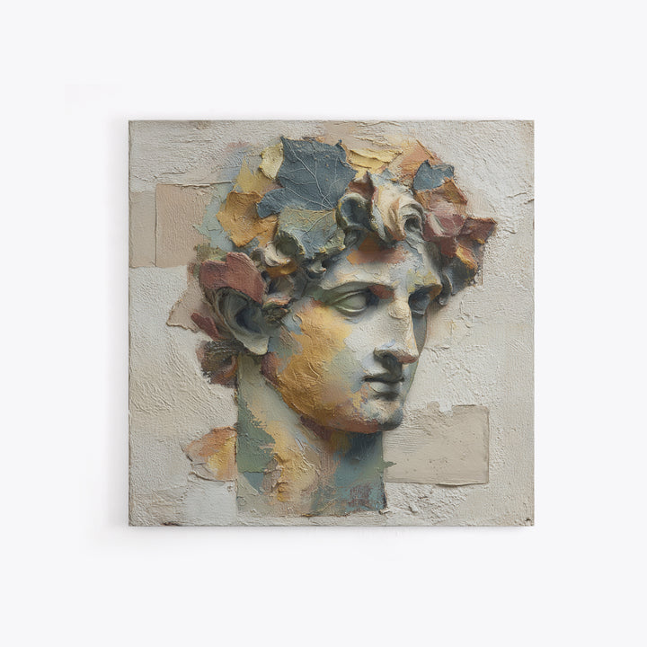 Classic Roman Statue Bust Framed Canvas Print, Italian Villa Art, Landscape Print, Living Room Decor, Abstract Art, Villa, IVA-1x1-84