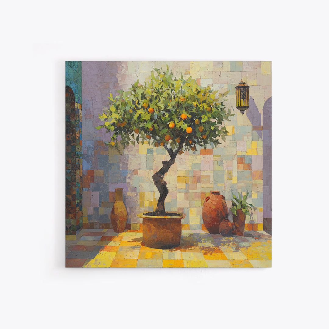 Orange Tree in a Courtyard Planter Canvas Print, Italian Villa Art, Rustic Home Decor, Living Room Decor, Fine Art, Villa, IVA-1x1-86