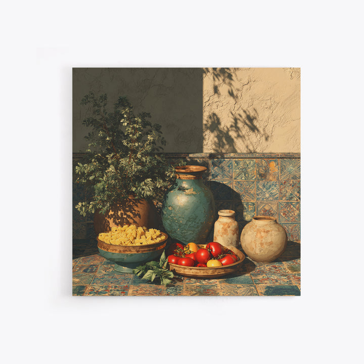 Pasta Herbs and Tomatoes Still Life Canvas Print, Italian Villa Art, Wall Decor, Living Room Decor, Fine Art, Villa, IVA-1x1-91
