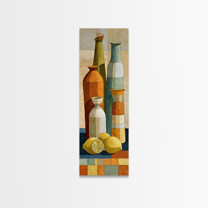 Coastal Lemons and Striped Cloth Arrangement Canvas Print, Italian Villa Art, Coastal Wall Decor, Living Room Decor, IVA-1x3-12