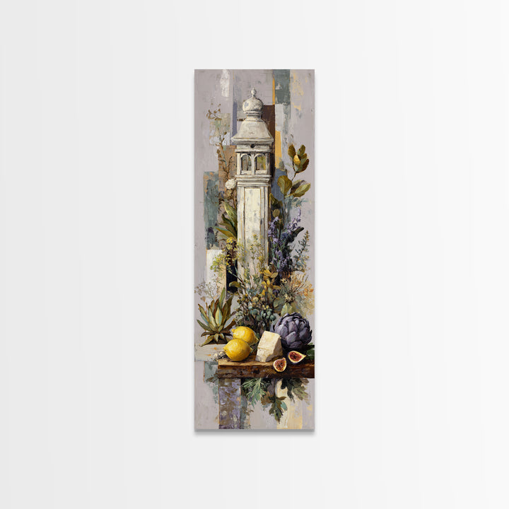 Figs and Cheese on Rustic Wooden Board Canvas Print, Italian Villa Art, Landscape Art, Living Room Decor, Watercolor Art, Villa, IVA-1x3-21