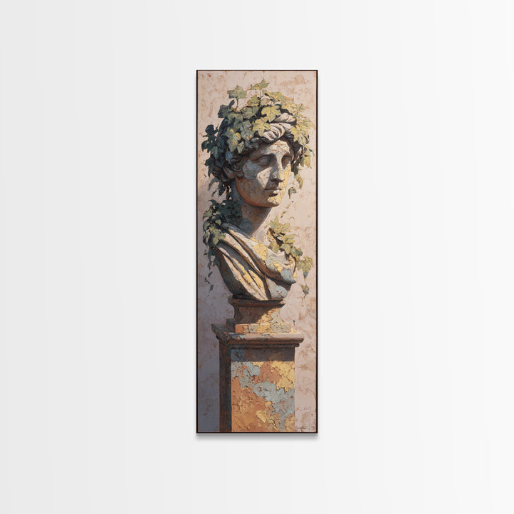 Classic Roman Statue Bust Framed Canvas Print, Italian Villa Art, Travel Poster, Living Room Decor, Villa, Fine Art Print, IVA-1x3-24