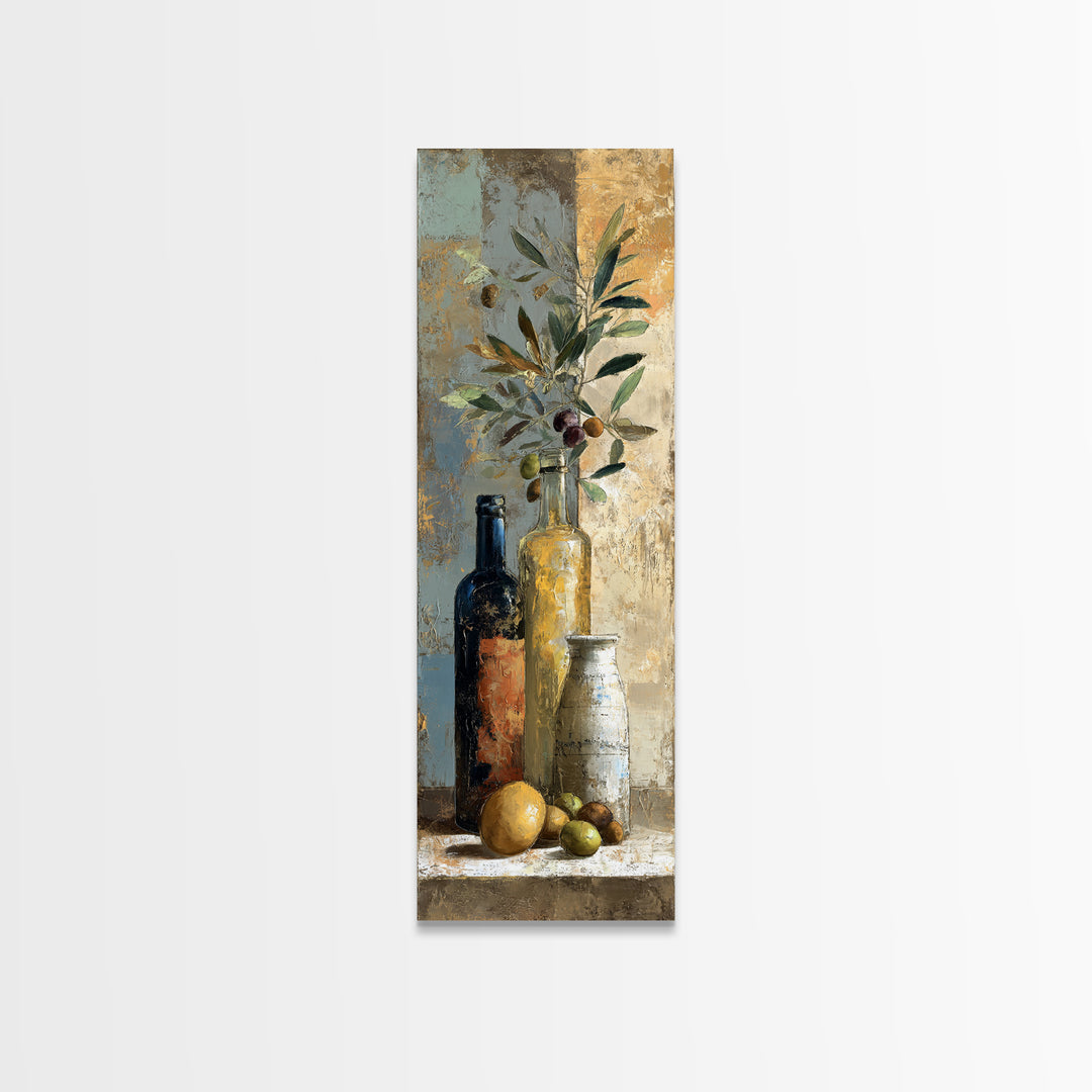 White Wine and Olives Still Life Canvas Print, Italian Villa Art, Neutral Wall Art, Living Room Decor, Fine Art, Villa, IVA-1x3-28
