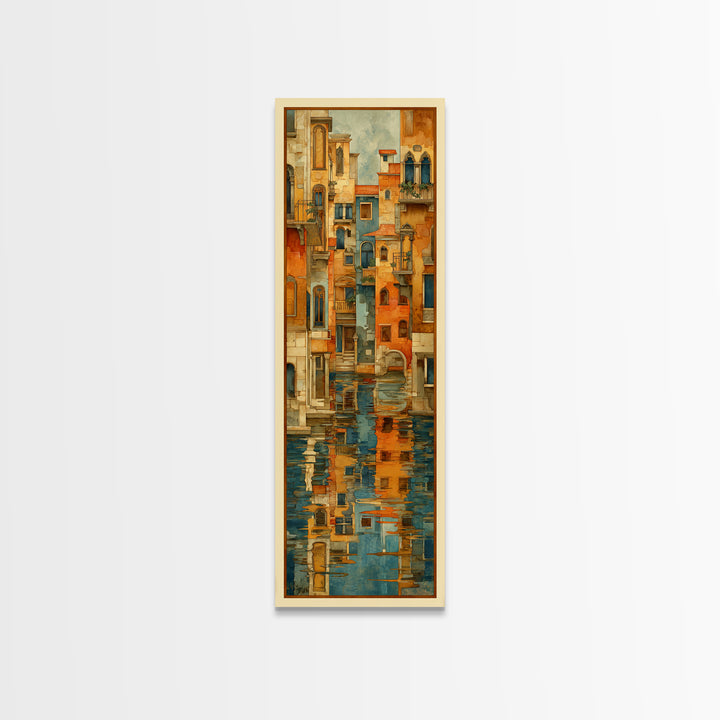 Venetian Canal Reflection Without City Crowd Canvas Print, Italian Villa Art, Rustic Home Decor, Living Room Decor, Villa, IVA-1x3-32
