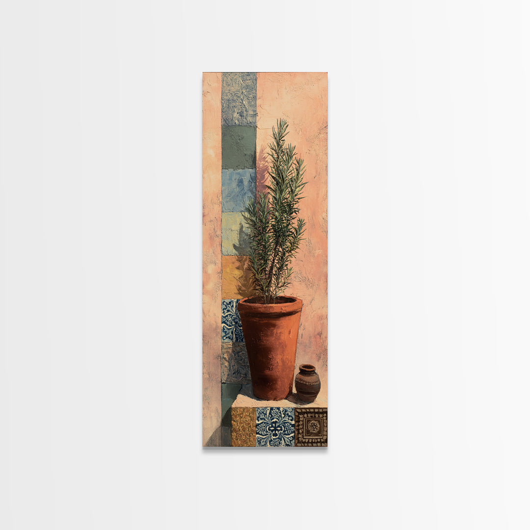 Terra Cotta Pot Framed Canvas Print, Italian Villa Art, Farmhouse Wall Art, Living Room Decor, Watercolor Art, Villa, IVA-1x3-34