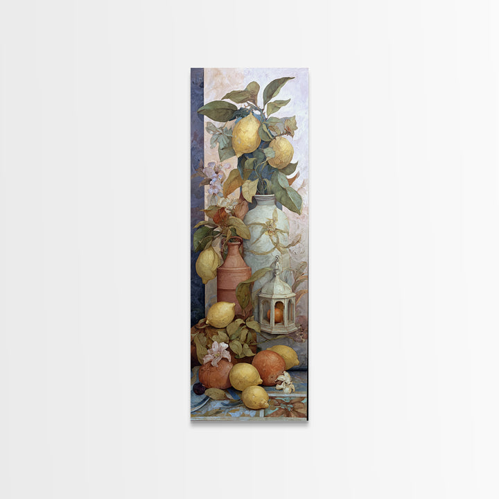 Coastal Lemons and Striped Cloth Arrangement Framed Canvas Print, Italian Villa Art, Landscape Print, Living Room Decor, Villa, IVA-1x3-36