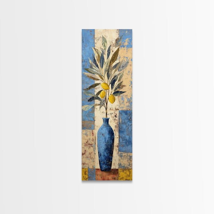 Lemon Branch in Blue Ceramic Vase Canvas Print, Italian Villa Art, Gallery Wall, Living Room Decor, Fine Art, Villa, Home Decor, IVA-1x3-38