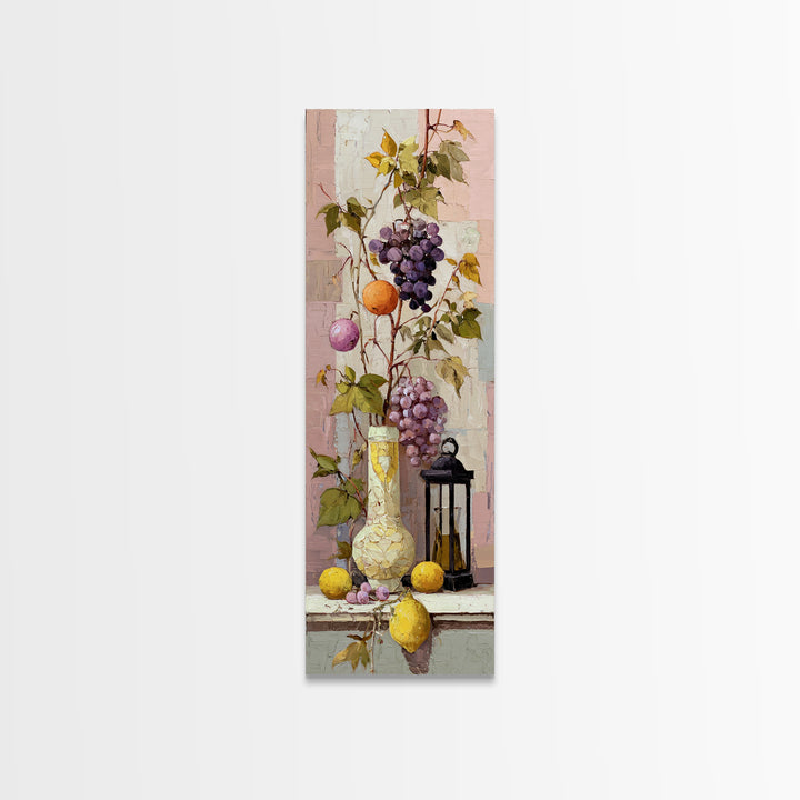 Grapevine and Wine Still Life on Linen Canvas Print, Italian Villa Art, Wall Decor, Living Room Decor, Abstract Art, Villa, IVA-1x3-43