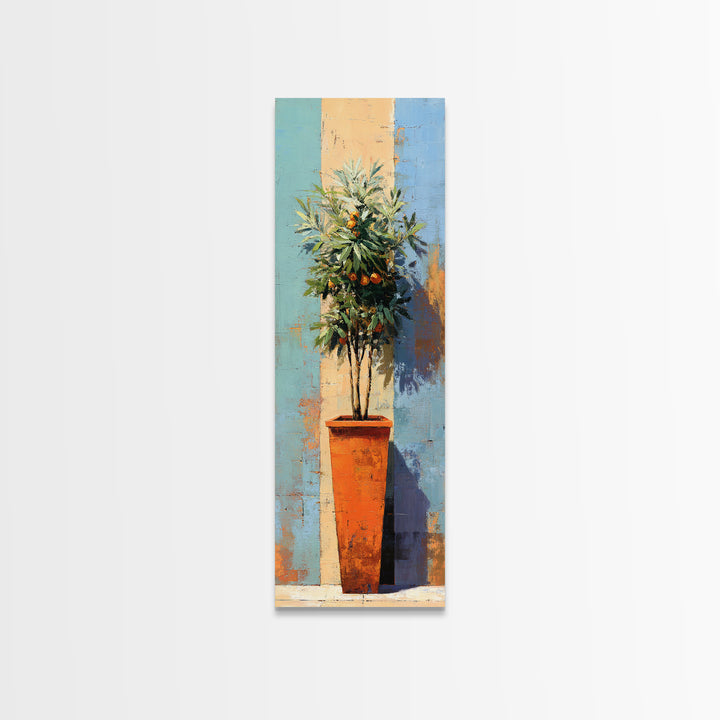 Orange Tree in a Courtyard Planter Framed Canvas Print, Italian Villa Art, Digital Download Art, Living Room Decor, Villa, IVA-1x3-50
