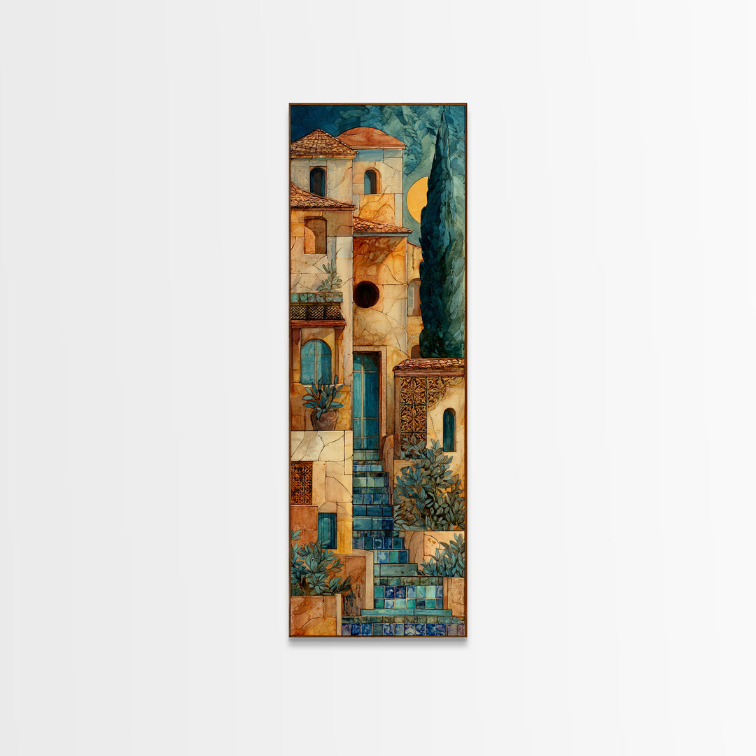 Cypress Silhouette at Sunset Canvas Print, Italian Villa Art, Coastal Wall Decor, Living Room Decor, Abstract Art, Villa, IVA-1x3-57