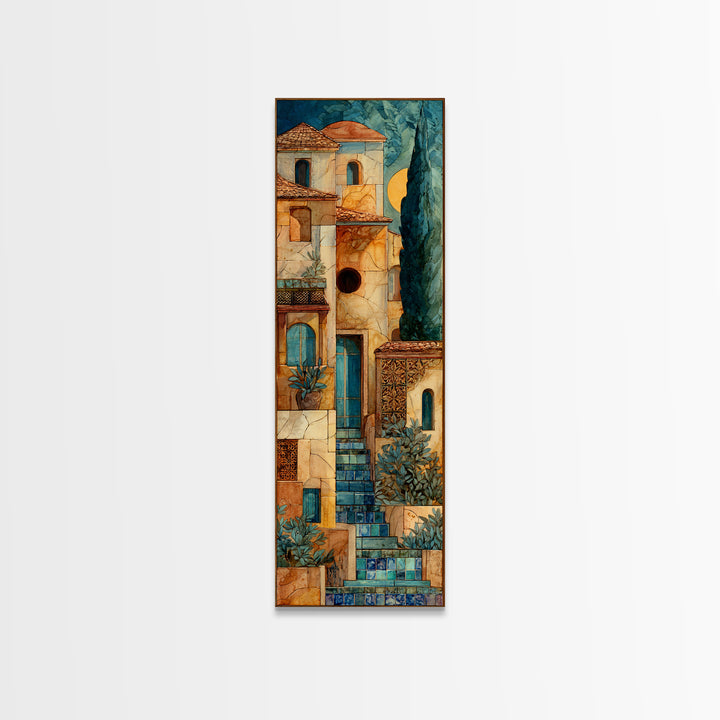 Cypress Silhouette at Sunset Canvas Print, Italian Villa Art, Coastal Wall Decor, Living Room Decor, Abstract Art, Villa, IVA-1x3-57
