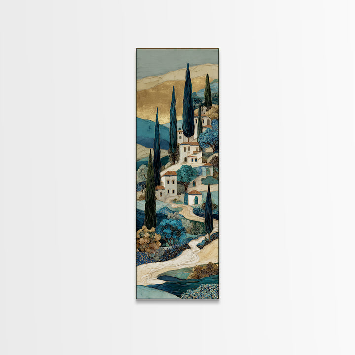 Tuscan Hillside with Cypress Trees and Golden Canvas Print, Italian Villa Art, Digital Art Print, Living Room Decor, Villa, IVA-1x3-61