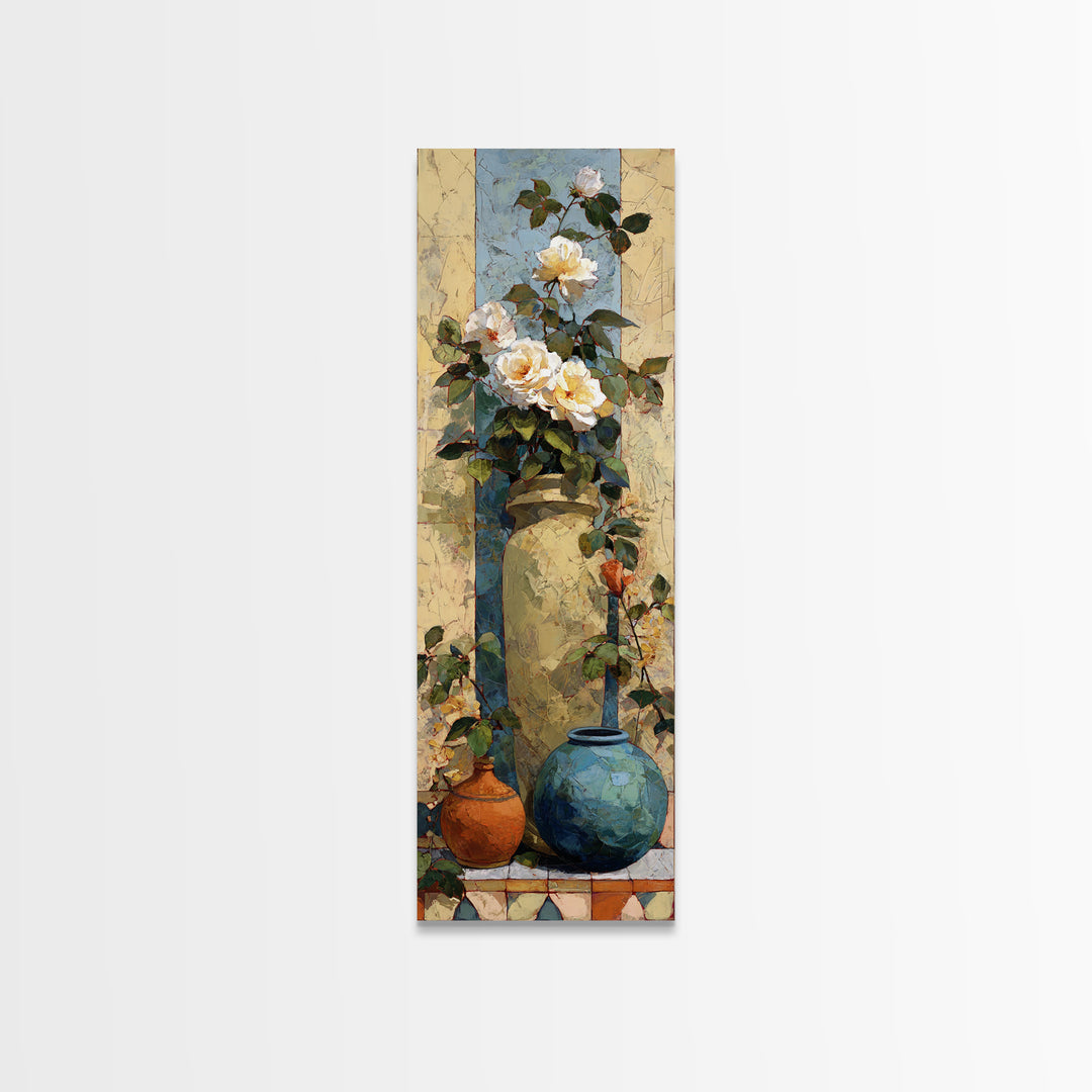 Italian Villa Garden Urn Framed Canvas Print, Italian Villa Art, Travel Poster, Living Room Decor, Watercolor Art, Villa, IVA-1x3-66