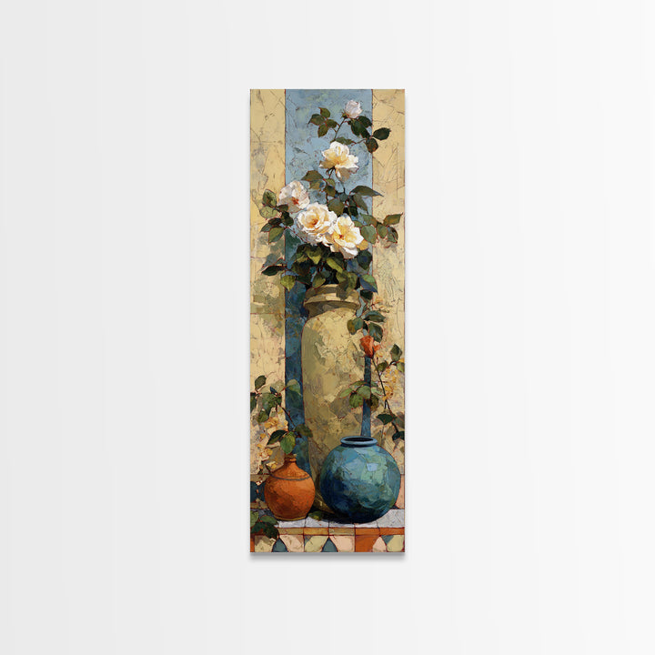 Italian Villa Garden Urn Framed Canvas Print, Italian Villa Art, Travel Poster, Living Room Decor, Watercolor Art, Villa, IVA-1x3-66