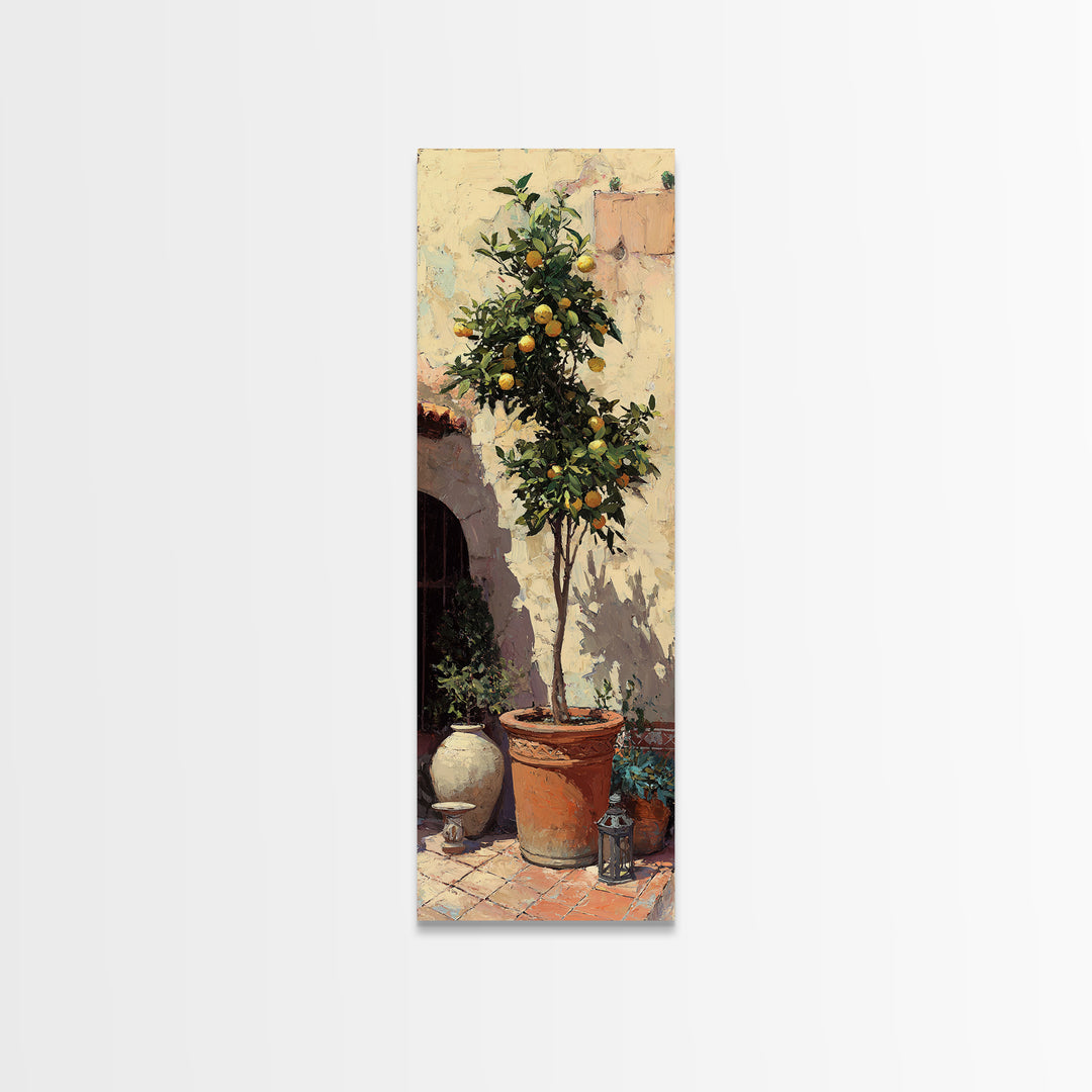 Orange Tree in a Courtyard Planter Framed Canvas Print, Italian Villa Art, Digital Download Art, Living Room Decor, Villa, IVA-1x3-74