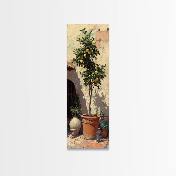 Orange Tree in a Courtyard Planter Framed Canvas Print, Italian Villa Art, Digital Download Art, Living Room Decor, Villa, IVA-1x3-74