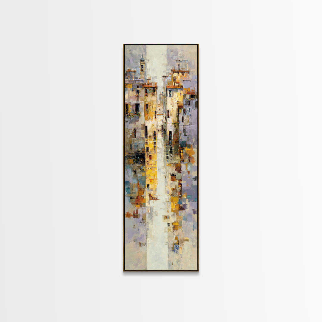Venetian Canal Reflection Without City Crowd Canvas Print, Italian Villa Art, Textured Painting, Living Room Decor, Villa, IVA-1x3-80