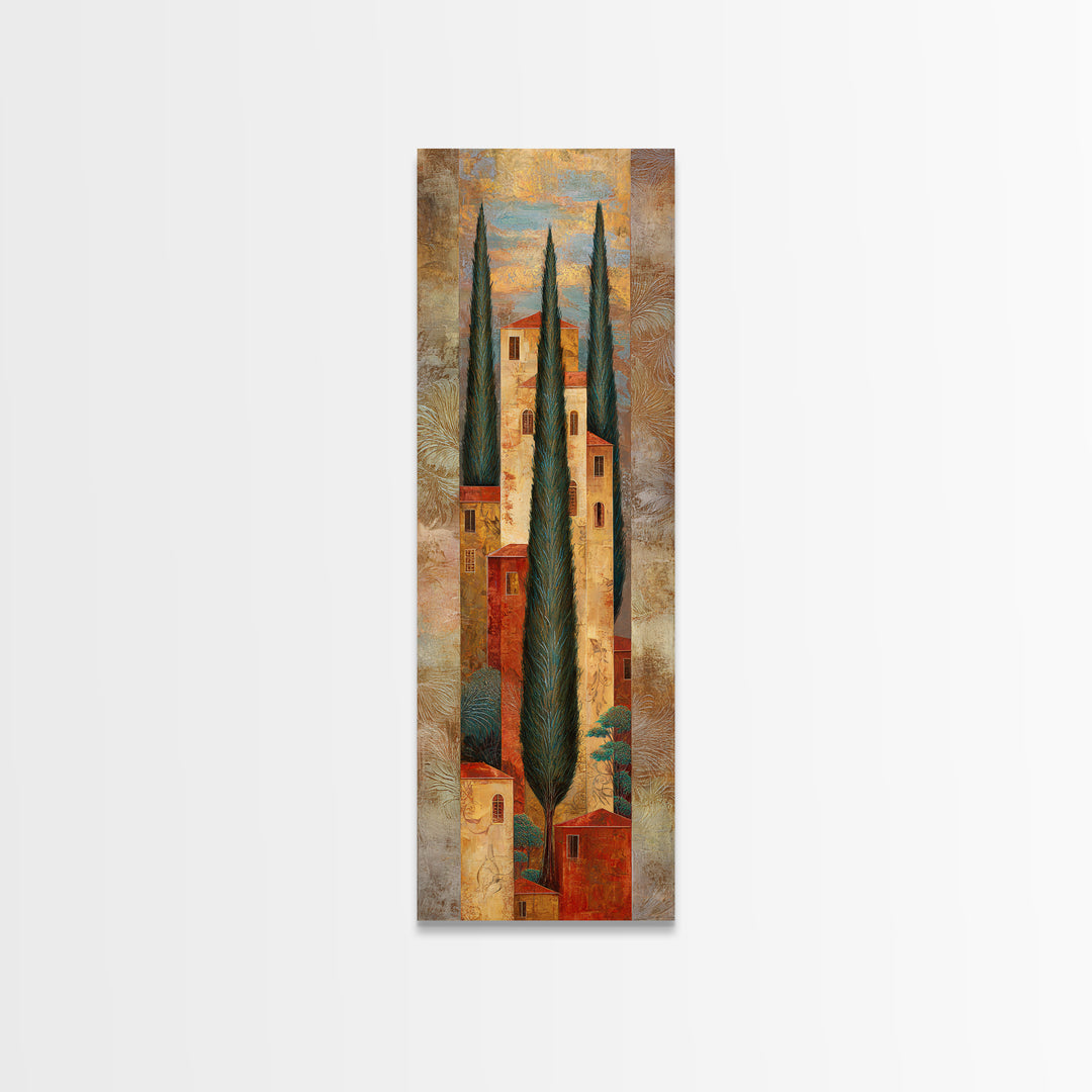Tuscan Hillside with Cypress Trees and Golden Canvas Print, Italian Villa Art, Wall Decor, Living Room Decor, Fine Art, Villa, IVA-1x3-85
