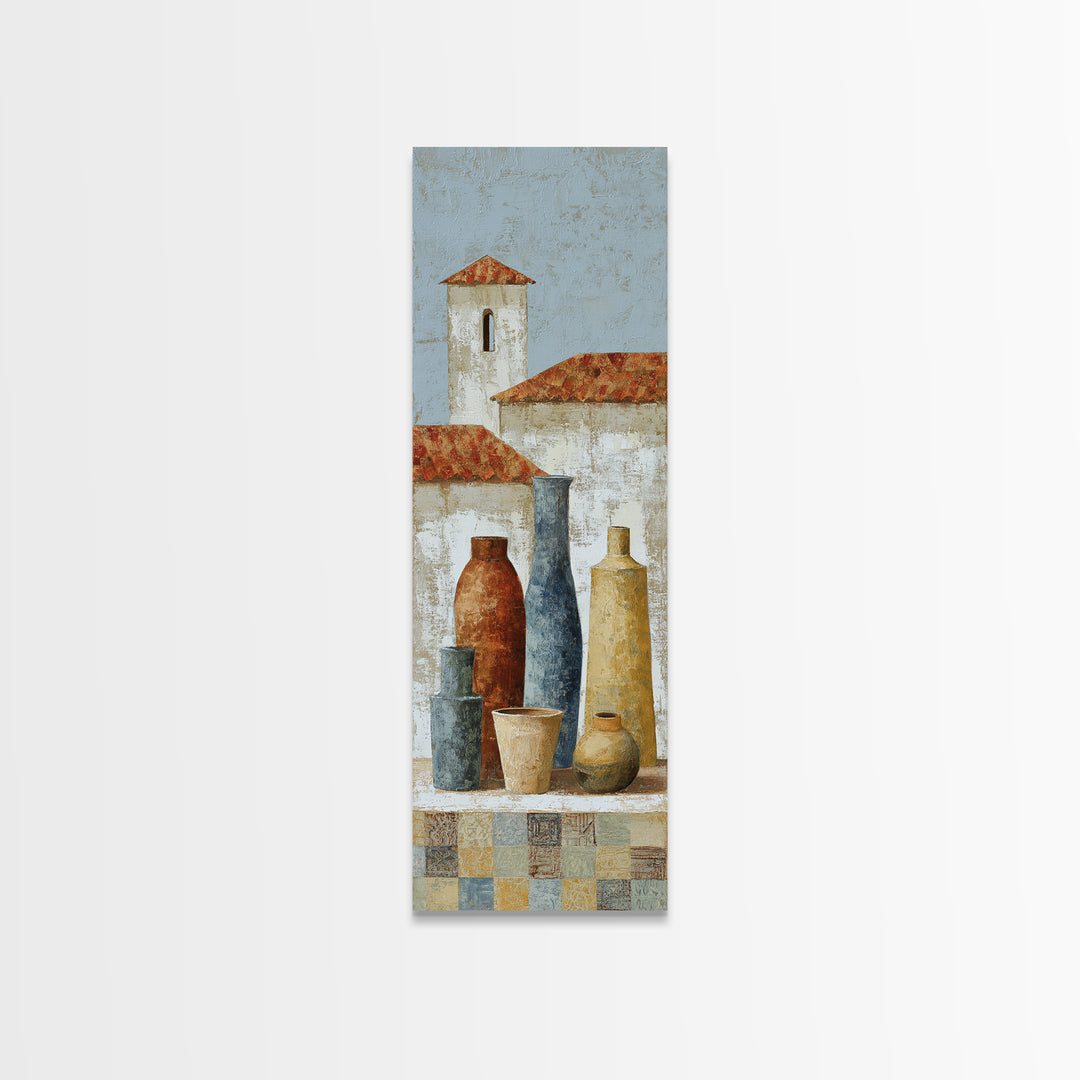 Terracotta Rooftops Against Pale Sky Canvas Print, Italian Villa Art, Minimalist Decor, Living Room Decor, Fine Art, Villa, IVA-1x3-88
