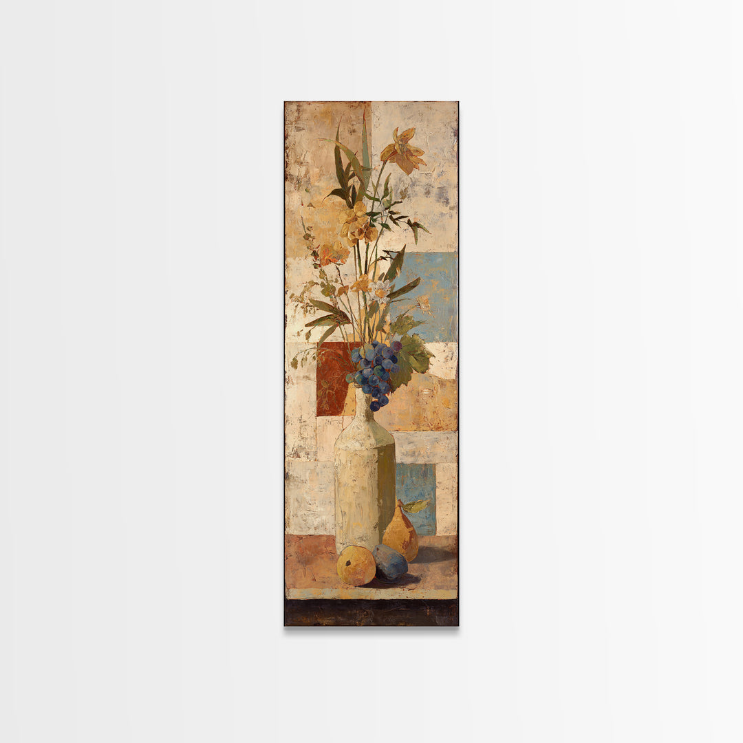 Grapevine and Wine Still Life on Linen Framed Canvas Print, Italian Villa Art, Digital Wall Art, Living Room Decor, Villa, IVA-1x3-91