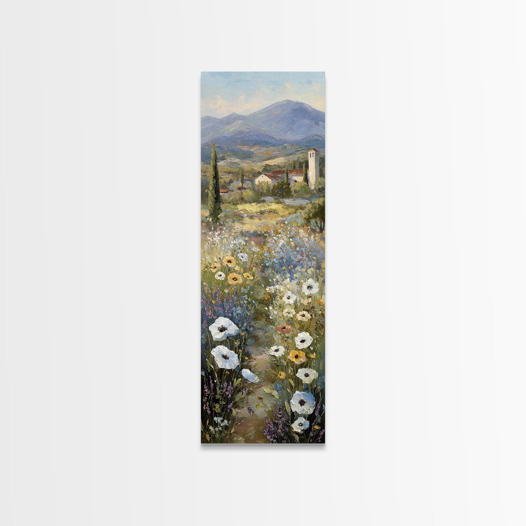 Tuscan Poppy Field Canvas Print, Italian Villa Art, Framed Wall Art, Living Room Decor, Watercolor Art, Villa, IVA-1x3-99