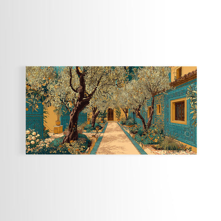Olive Grove Path Framed Canvas Print, Italian Villa Art, Printable Wall Art, Living Room Decor, Watercolor Art, Villa, IVA-2x1-23