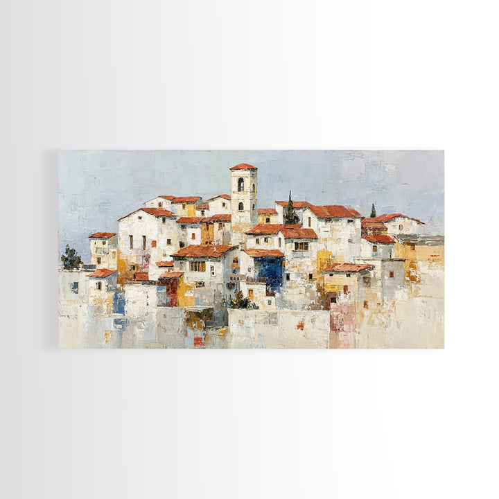 Terracotta Rooftops Against Pale Sky Framed Canvas Print, Italian Villa Art, Room Decor, Living Room Decor, Fine Art, Villa, IVA-2x1-24