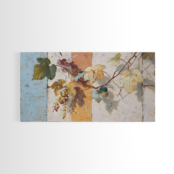 Grapevine and Wine Still Life on Linen Framed Canvas Print, Italian Villa Art, Printable Art, Living Room Decor, Villa, IVA-2x1-3