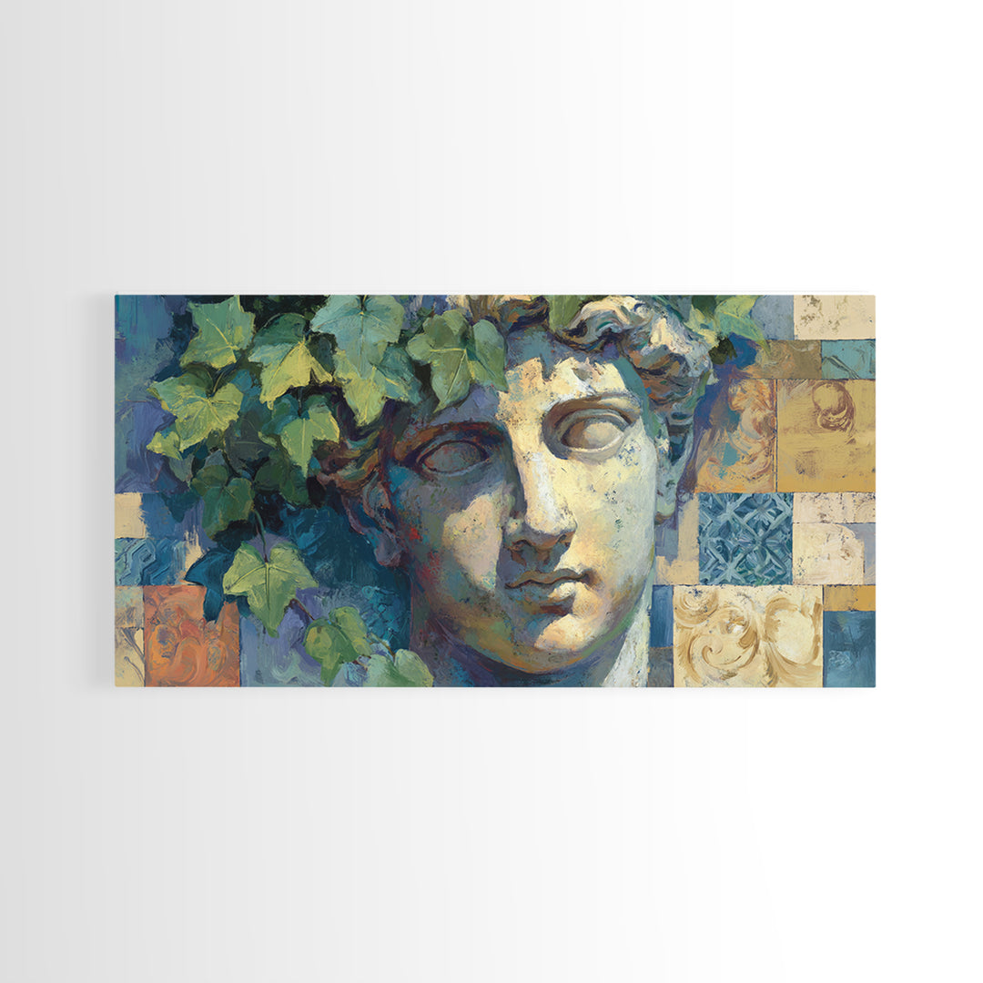 Classic Roman Statue Bust Canvas Print, Italian Villa Art, Living Room Decor, Oil Painting, Villa, Bedroom Wall Art, IVA-2x1-32