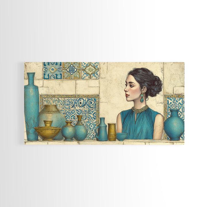 Renaissance Inspired Portrait with Modern Softness Canvas Print, Italian Villa Art, Landscape Print, Living Room Decor, Villa, IVA-2x1-38