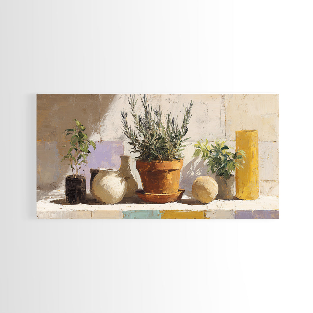 Terra Cotta Pot Framed Canvas Print, Italian Villa Art, Digital Art Print, Living Room Decor, Fine Art, Villa, Luxury Decor, IVA-2x1-42