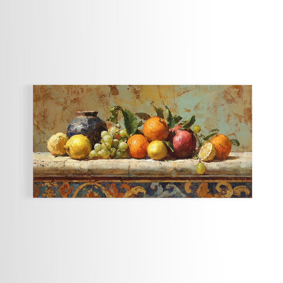 Marble Fruit Still Life Framed Canvas Print, Italian Villa Art, Contemporary Art, Living Room Decor, Fine Art, Villa, IVA-2x1-43