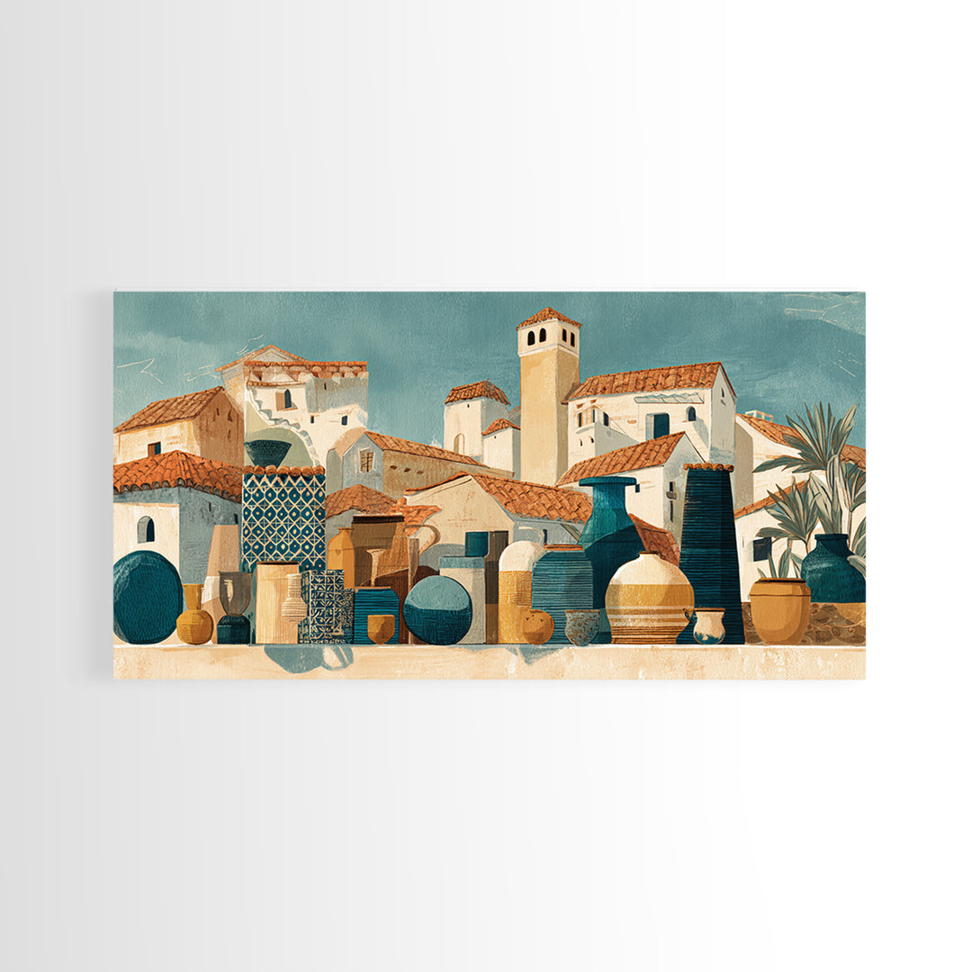 Terracotta Rooftops Against Pale Sky Canvas Print, Italian Villa Art, Wall Art Prints, Living Room Decor, Fine Art, Villa, IVA-2x1-48