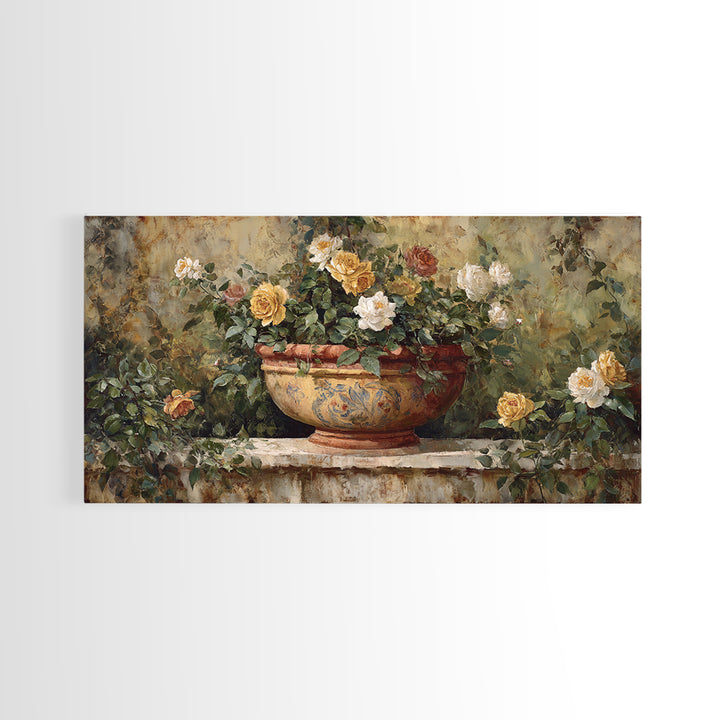 Italian Villa Garden Urn Framed Canvas Print, Italian Villa Art, Modern Decor, Living Room Decor, Oil Painting, Villa, IVA-2x1-50