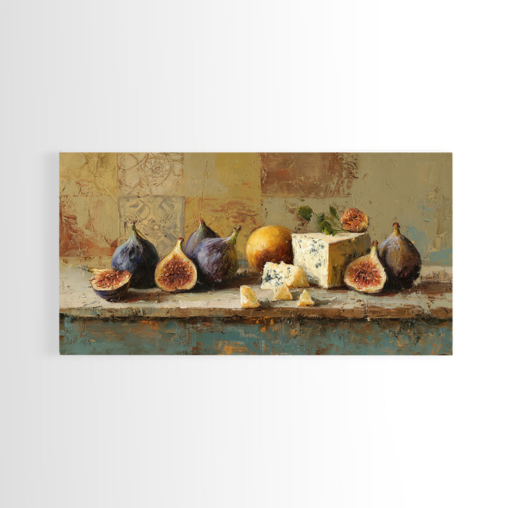 Figs and Cheese on Rustic Wooden Board Canvas Print, Italian Villa Art, Art Print, Living Room Decor, Oil Painting, Villa, IVA-2x1-53