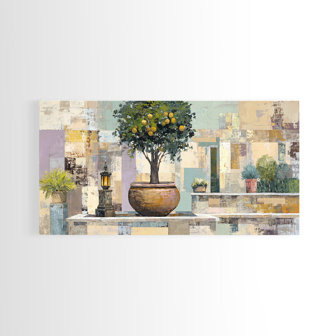 Orange Tree in a Courtyard Planter Canvas Print, Italian Villa Art, Statement Artwork, Living Room Decor, Fine Art, Villa, IVA-2x1-58