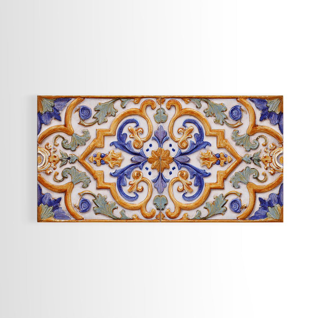 Italian Tile Pattern Canvas Print, Italian Villa Art, Statement Artwork, Living Room Decor, Fine Art, Villa, Oil Painting, IVA-2x1-61