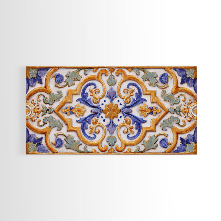 Italian Tile Pattern Canvas Print, Italian Villa Art, Statement Artwork, Living Room Decor, Fine Art, Villa, Oil Painting, IVA-2x1-61