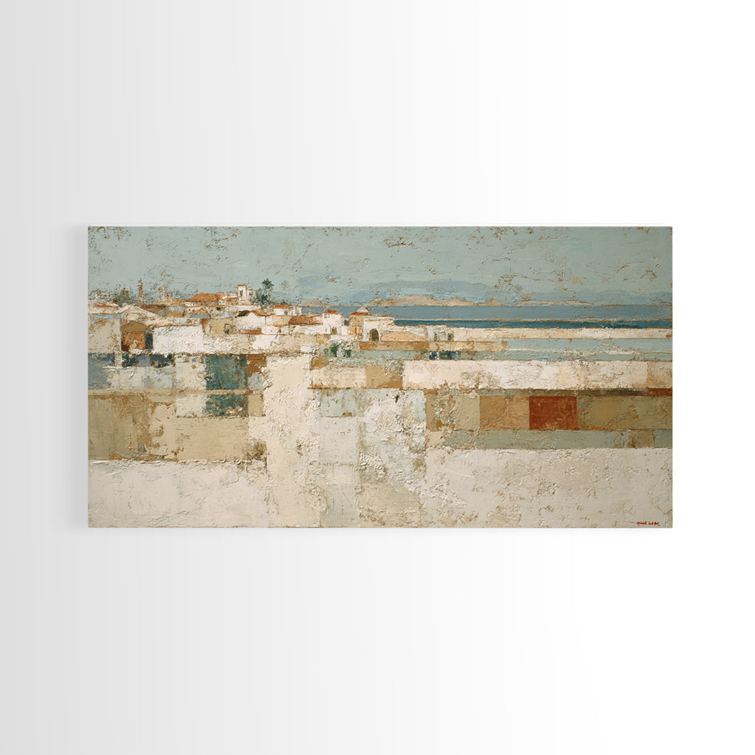 Terracotta Rooftops Against Pale Sky Framed Canvas Print, Italian Villa Art, Printable Art, Living Room Decor, Fine Art, Villa, IVA-2x1-72