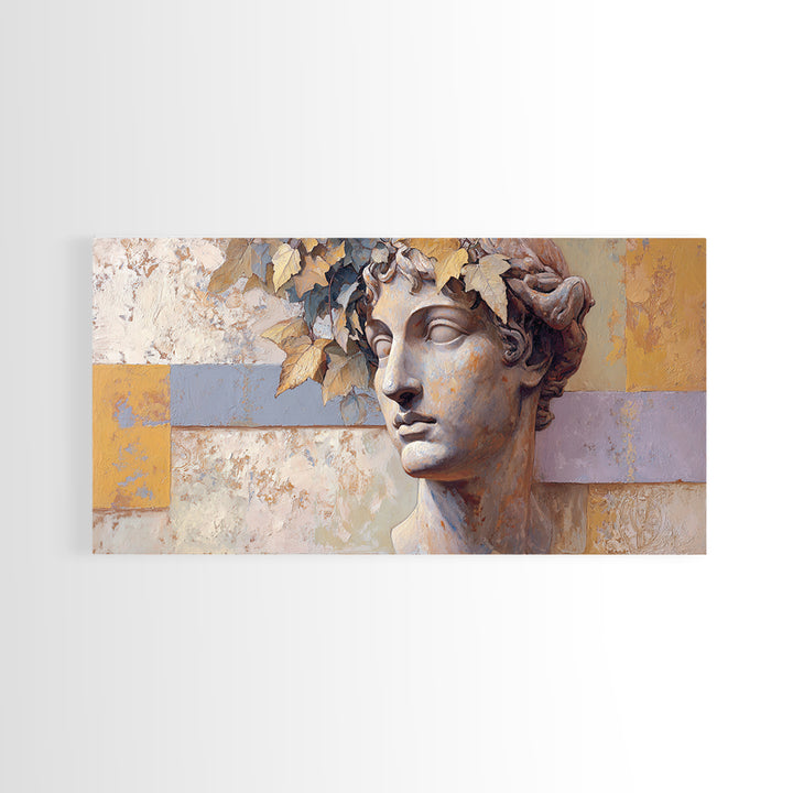 Classic Roman Statue Bust Framed Canvas Print, Italian Villa Art, Landscape Painting, Living Room Decor, Fine Art, Villa, IVA-2x1-80