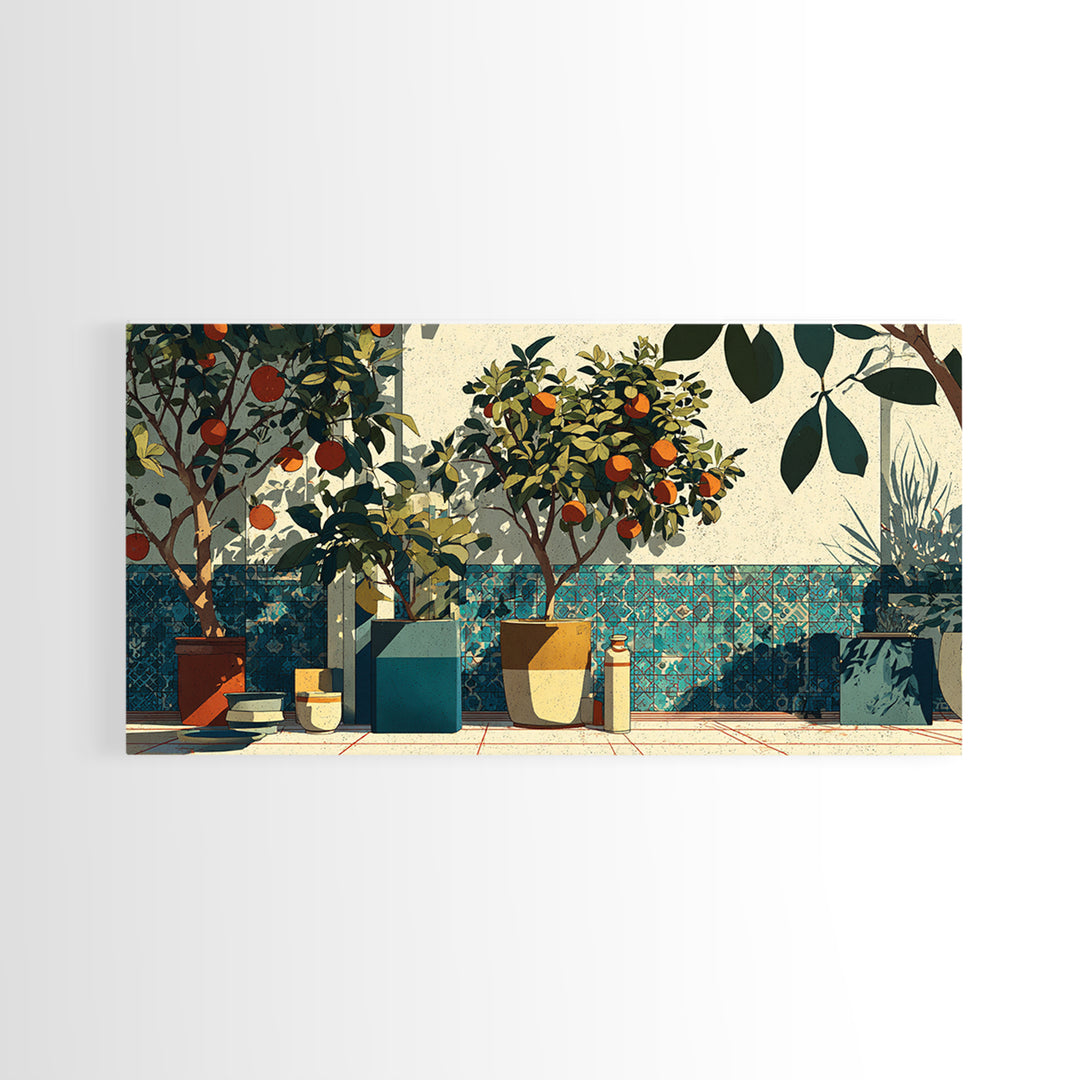 Orange Tree in a Courtyard Planter Canvas Print, Italian Villa Art, Statement Artwork, Living Room Decor, Fine Art, Villa, IVA-2x1-82