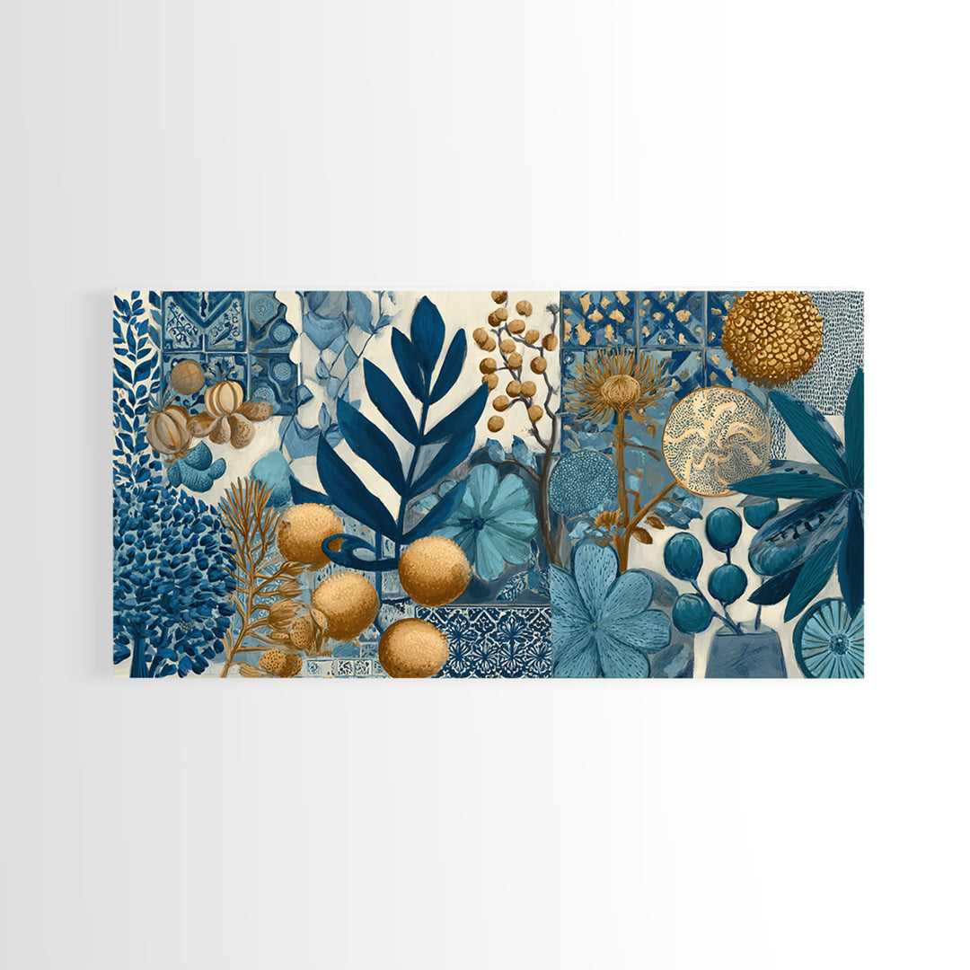 Italian Tile Pattern Framed Canvas Print, Italian Villa Art, Textured Painting, Living Room Decor, Villa, Living Room Wall Art, IVA-2x1-85